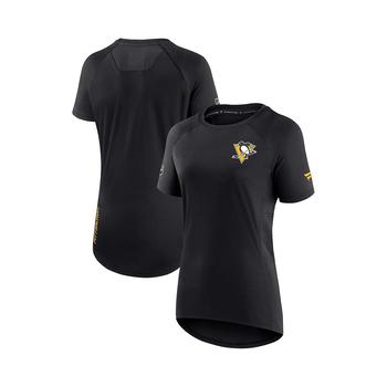 推荐Women's Branded Black Pittsburgh Penguins Authentic Pro Rink Raglan Tech T-shirt商品