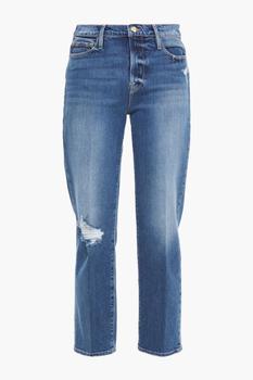 推荐Cropped distressed high-rise straight-leg jeans商品
