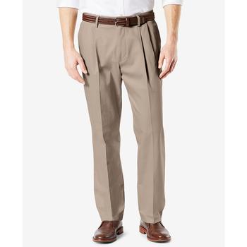 推荐Men's Signature Lux Cotton Classic Fit Pleated Creased Stretch Khaki Pants商品