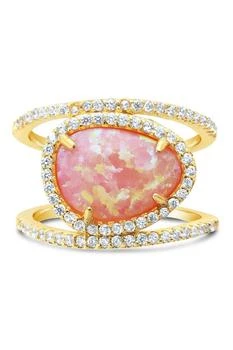 Sterling Forever | 14K Gold Plated Sterling Silver Created Opal Oval Gemstone Ring 2.4折, 独家减免邮费