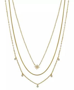 Unwritten | 14K Gold Flash Plated Brass Cubic Zirconia Star And Bezel Layered Necklace Trio with Extenders Set, 3 Piece,商家Macy's,价格¥155