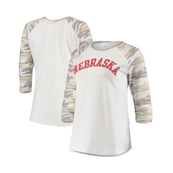 商品Women's White and Camo Nebraska Huskers Boyfriend Baseball Raglan 3/4 Sleeve T-shirt图片