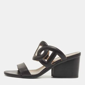 Hermes | Hermes Black Leather Bikini Block Heel Slide Sandals Size 38 