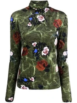 推荐DRIES VAN NOTEN - Rose Print Velvet Turtleneck Sweater商品