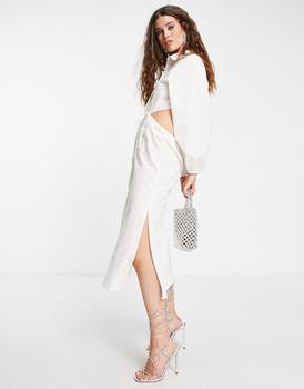Topshop | Topshop cut out sides poplin midi shirt dress in ivory商品图片,5.5折