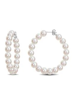 Belk & Co. | Co. 6 6.5Mm Freshwater Cultured Pearl Hoop Earrings In Sterling Silver,商家Belk,价格¥884