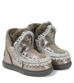 Mou Kids | Shearling-lined glitter leather ankle boots,商家MyTheresa,价格¥2089