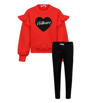 推荐Ruffled logo sweatshirt and leggings set in red and black商品