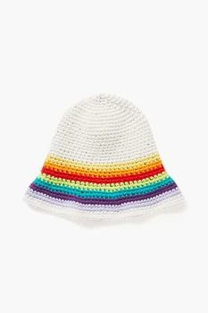 LOEWE PAULA'S IBIZA | Leather-trimmed striped crocheted cotton hat,商家THE OUTNET US,价格¥780