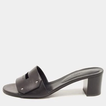 [二手商品] Hermes | Hermes Black Leather View Slide Sandals Size 41 