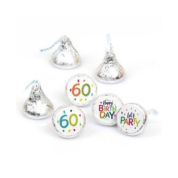推荐60th Birthday - Cheerful Happy Birthday - Sixtieth Round Candy Sticker Favors - Labels Fit Hershey's Kisses (1 sheet of 108)商品