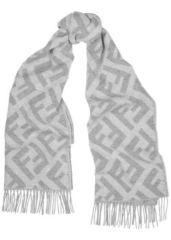 fendi围巾, Fendi | Grey FF-jacquard cashmere scarf商品图片 
