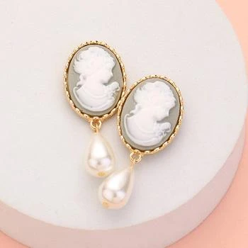 FASHNZFAB | Teardrop Pearl Dangle Cameo Earrings - Gray,商家Premium Outlets,价格¥156