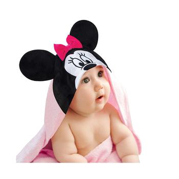 商品Disney Baby Minnie Mouse Pink Cotton Hooded Baby Bath Towel图片
