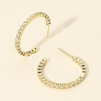 FASHNZFAB | 14K Gold Dipped CZ Stone Bezel Around Hoop Earrings - Gold,商家Premium Outlets,价格¥201