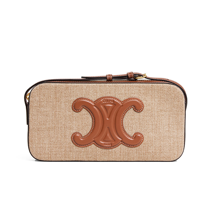 推荐【预售3-7天】CELINE/赛琳 22新款CUIR TRIOMPHE系列 女士米色/褐色皮革帆布开合饰徽标单肩斜挎相机包199182EG1.02ET商品