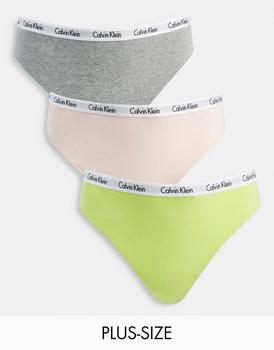 推荐Calvin Klein Plus Size Carousel thong 3 pack in grey, coral and cyber green商品