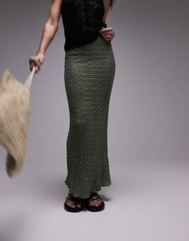 Topshop | Topshop textured midi skirt in khaki商品图片,