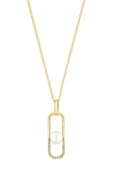 Effy | 14K Yellow Gold Diamond & Freshwater Pearl Pendant Necklace - 0.09 ctw,商家Nordstrom Rack,价格¥4296