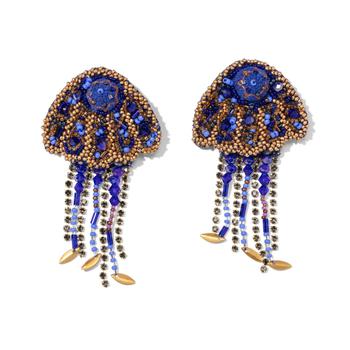 推荐Blue & Gold Embroidered Jellyfish Earrings商品