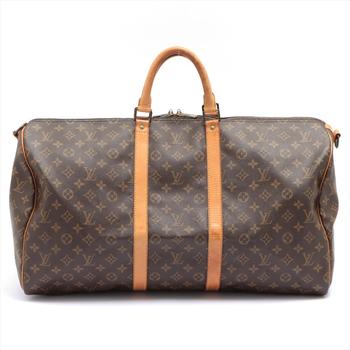 lv行李箱, [二手商品] Louis Vuitton | Louis Vuitton Brown Monogram Canvas Leather Keepall 55 cm Bandouliere Duffle Bag Luggage商品图片 