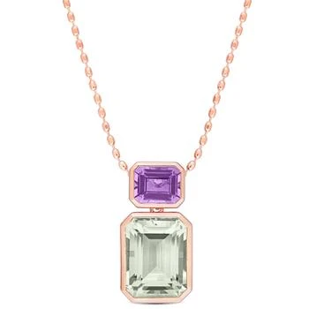 Mimi & Max | Mimi & Max Womens 20 1/8ct TGW Octagon Green Quartz and Rose de France Necklace in Rose Plated Sterling Silver,商家Premium Outlets,价格¥1316
