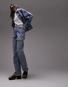 推荐Topshop Dad jeans with side rip in bleach商品