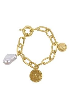 ADORNIA | 14K Gold Plate Imitation Pearl & Coin Chain Bracelet,商家Nordstrom Rack,价格¥224