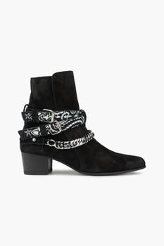 推荐Chain-embellished buckled suede ankle boots商品