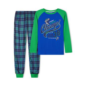 Sleep On It | Big Boys Jersey Top and Plaid Flannel Jogger Pants, 2 Piece Set商品图片,6折×额外8折, 独家减免邮费, 额外八折