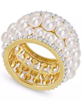 Macy's | Cultured Freshwater Pearl (3 - 4-1/2mm) & Lab-Created White Sapphire (1-3/5 ct. t.w.) Multirow Statement Ring in Yellow Rhodium-Plated Sterling Silver,商家Macy's,价格¥2057