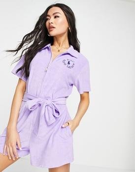 推荐Polo Ralph Lauren x ASOS exclusive collab logo terry cotton playsuit in lavender商品