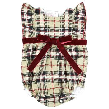 推荐Beige & Bordeaux Red Check Frill Romper商品