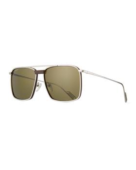 Salvatore Ferragamo | Men's Metal/Leather Square Aviator Sunglasses商品图片,