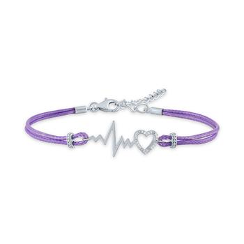 商品Diamond Accent Heartbeat Purple Cord Bracelet in Sterling Silver图片