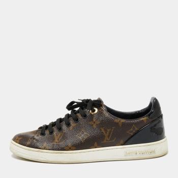 lv低帮鞋, [二手商品] Louis Vuitton | Louis Vuitton Brown Monogram Canvas and Black Patent Leather Frontrow Low Top Sneakers Size 38商品图片 8.9折, 满1件减$100, 满减
