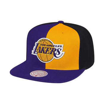 Mitchell and Ness | Men's Purple, Gold-Tone Los Angeles Lakers Pinwheel Snapback Adjustable Hat商品图片,