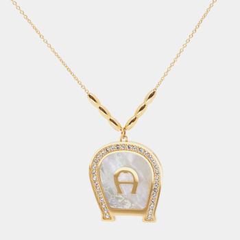 商品[二手商品] Aigner | Aigner Gold Tone Crystal Mother of Pearl A Logo Pendant Necklace,商家The Luxury Closet,价格¥979图片