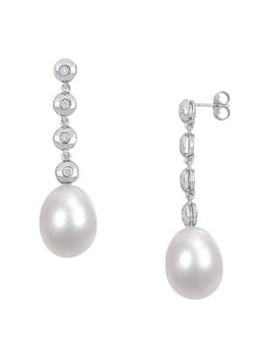 商品Sonatina | 14K White Gold, 11-11.5MM Freshwater Pearl & Diamond Drop Earrings,商家Saks OFF 5TH,价格¥6097图片