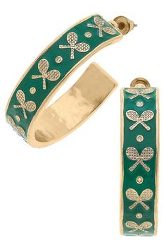 商品Canvas Style | Briar Tennis Racquet Enamel Hoop Earrings In Green,商家Verishop,价格¥230图片