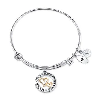 推荐Two-Tone Double Heart Mother Daughter Charm Bangle Bracelet in Stainless Steel with Silver Plated Charms商品