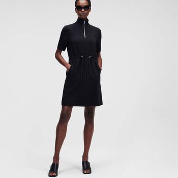 推荐KARL LAGERFELD Women's Cady Dress with Drawcord Waist - Black商品