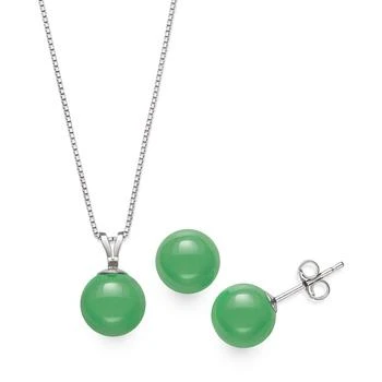 Macy's | 2-Pc. Set Dyed Jade Pendant Necklace and Stud Earrings in Sterling Silver (Also Available in Milky Aquamarine or Rose Quartz),商家Macy's,价格¥387