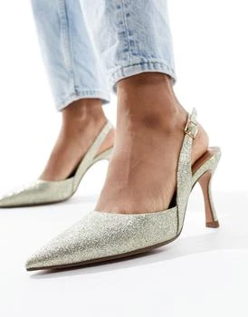 ASOS | ASOS DESIGN Samber 2 slingback stiletto heels in gold glitter 独家减免邮费
