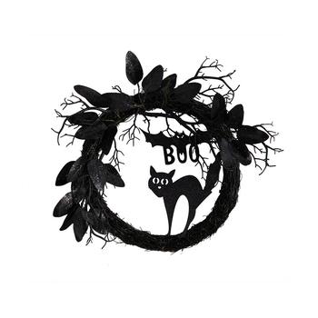 NEARLY NATURAL, NEARLY NATURAL | 22" Halloween Black Cat and Bat Boo Twig Wreath商品图片 5.9折