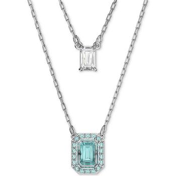 Swarovski | Silver-Tone Millenia Blue Crystal Pendant Two Row Necklace, 15-7/8" + 2" extender商品图片,