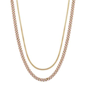 Unwritten | 14K Gold Flash-Plated Light Pink Enamel Curb Chain and Herringbone  Chain Necklace Set商品图片,6折×额外8.5折, 额外八五折