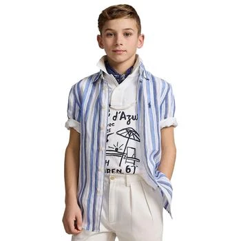 Ralph Lauren | Big Boys Striped Linen Short-Sleeve Shirt,商家Macy's,价格¥430