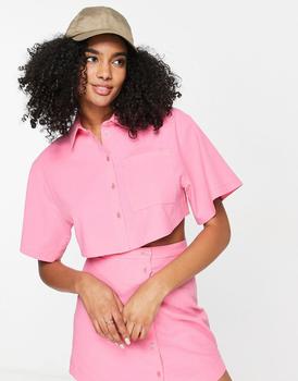 推荐Topshop co-ord super crop shirt in pink商品