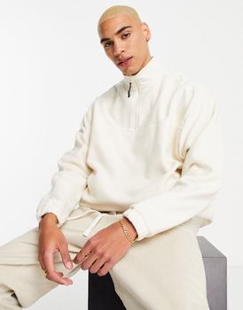 ASOS | ASOS DESIGN oversized polar fleece sweatshirt with half zip in off-white商品图片,6折